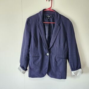 Apt 9 Navy Blue One Button Blazer Womens Large Cotton Stretch Jacket Office.
